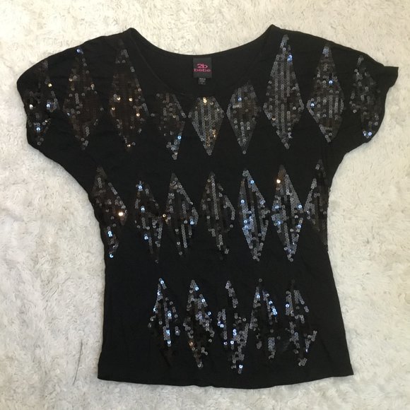 2BEBE Women's Tpo Tank Sequins Front Dolman Sleeve Casual Lightweight Blk M - Picture 6 of 6